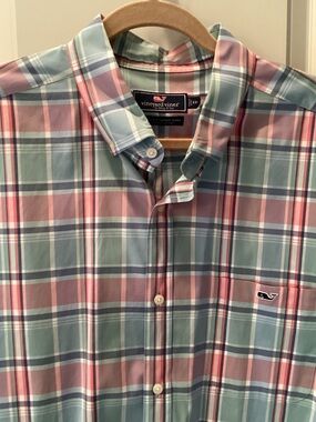 Vineyard Vines Pink & Mint Plaid Button-Down Shirt